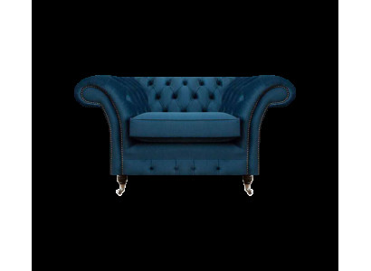 Blauer Wohnzimmer Chesterfield Textilsessel Stoffmöbel Luxus Einsitzer