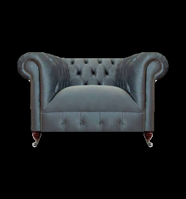 Chesterfield Grauer Stoffsessel Wohnzimmer Textil Einsitzer Edler Sessel