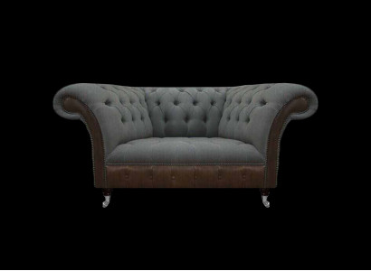 Wohnzimmer Grau-Brauner Chesterfield 2-Sitzer Textilcouchen Luxus Möbel