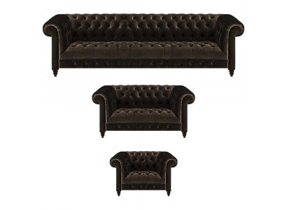 Polster Chesterfield Garnitur Designer Braune Couchen Lehnsessel 3tlg Set