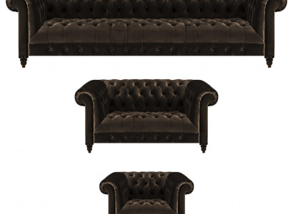 Polster Chesterfield Garnitur Designer Braune Couchen Lehnsessel 3tlg Set