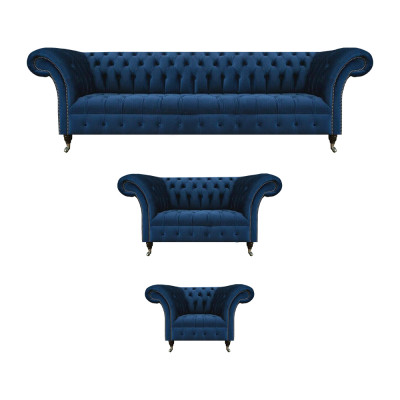 Komplette Dunkelblaue Chesterfield Couchen Designer Sessel 4-Sitzer 3tlg