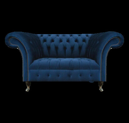 Blauer Chesterfield Zweisitzer Wohnzimmer Polster Sitzmöbel Luxus Couch