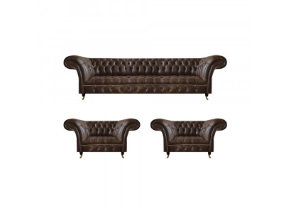 Wohnzimmer Braune Chesterfield Ledergarnitur Designer Sitzmöbel 3tlg Set