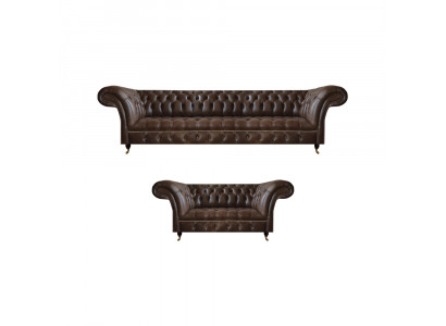 Braune Chesterfield Kunstleder Sofas Designer Wohnzimmer Couchen 2tlg