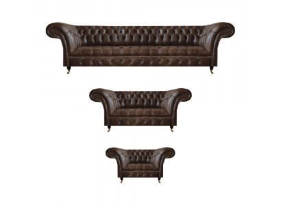 Braune Chesterfield Ledergarnitur Wohnzimmer 4-Sitzer Zweisitzer Sessel