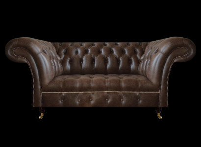 Brauner Chesterfield Leder Zweisitzer Moderne Wohnzimmer Designer Möbel