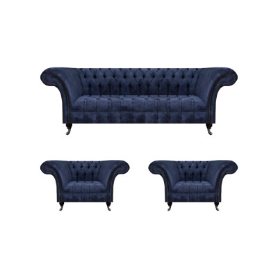 Stilvolle Blaue Chesterfield Möbel Luxuriöse Couchgarnitur Textil Set