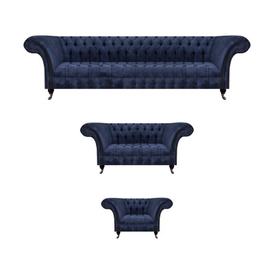 Wohnzimmer Blaue Chesterfield Couchen Designer Sitzmöbel Sofagarnitur