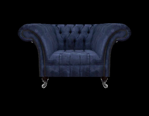 Dunkelblauer Chesterfield Einsitzer Wohnzimmer Textil Polstersessel Neu