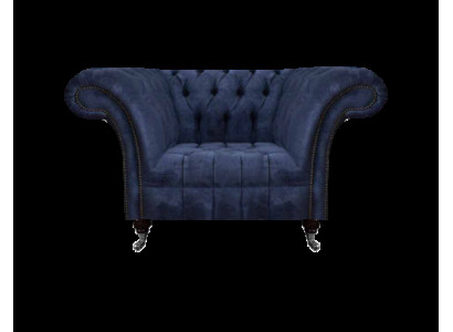 Dunkelblauer Chesterfield Einsitzer Wohnzimmer Textil Polstersessel Neu