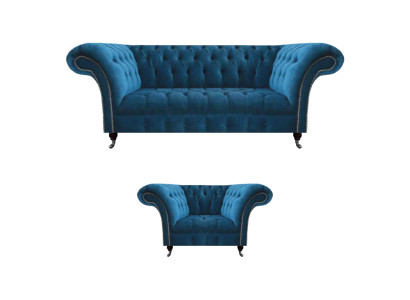 Wohnzimmer Chesterfield Blaue Sofagarnitur Stoffmöbel Polstercouchen