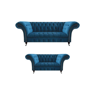 Stilvolle Sofagarnitur Chesterfield Blaue Wohnzimmer Polster Couchen