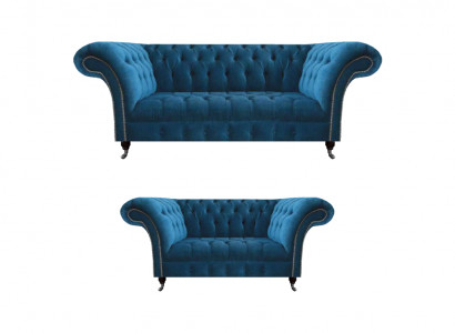 Stilvolle Sofagarnitur Chesterfield Blaue Wohnzimmer Polster Couchen