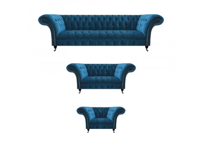 Moderne Blaue Chesterfield Polster Sitzmöbel Luxuriöser 4-Sitzer Sessel