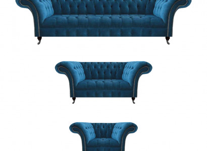 Moderne Blaue Chesterfield Polster Sitzmöbel Luxuriöser 4-Sitzer Sessel