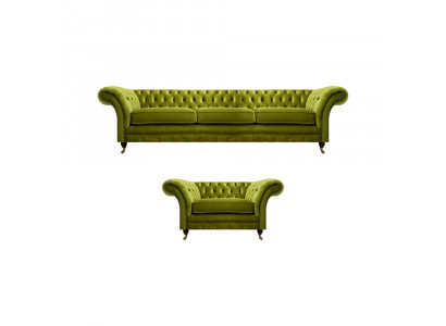 Olivengrünes Chesterfield Stoffsofa Luxuriöser Wohnzimmer Textil Sessel