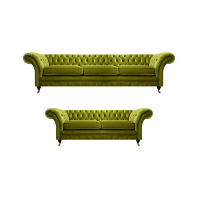 Olivengrüne Chesterfield Sofagarnitur Wohnzimmer Komplette Textil Möbel
