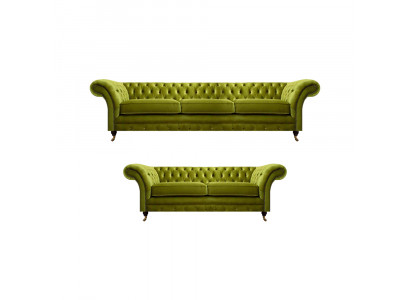 Olivengrüne Chesterfield Sofagarnitur Wohnzimmer Komplette Textil Möbel