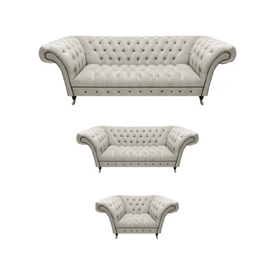 Weiße Chesterfield Ledersofas Wohnzimmer Sitzcouchen Komplettes Set 3tlg