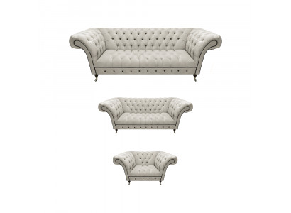 Weiße Chesterfield Ledersofas Wohnzimmer Sitzcouchen Komplettes Set 3tlg