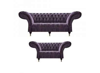 Edle Chesterfield Lila Wohnzimmer Sofas Polster Sitzmöbel Holzgestell