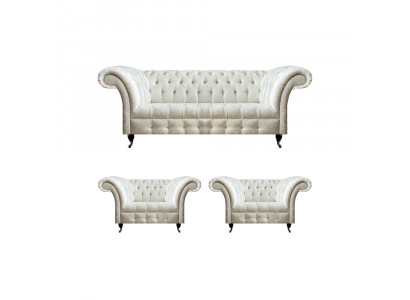 Weiße Chesterfield Sitzgarnitur 2x Designer Sessel Komplette Sitzmöbel