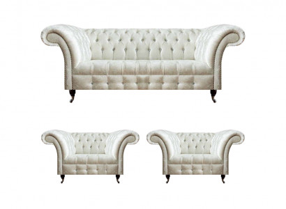 Weiße Chesterfield Sitzgarnitur 2x Designer Sessel Komplette Sitzmöbel