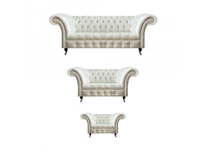 Weiße Chesterfield Textilsofas Wohnzimmer Sofagarnitur Designer Set 3tlg
