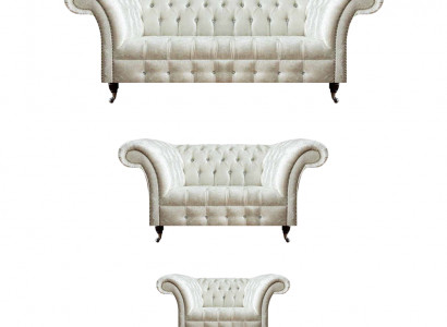 Weiße Chesterfield Textilsofas Wohnzimmer Sofagarnitur Designer Set 3tlg