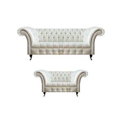 Komplette Weiße Chesterfield Sofagarnitur Moderner 3-Sitzer Luxus 2-er