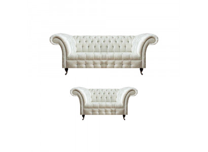 Komplette Weiße Chesterfield Sofagarnitur Moderner 3-Sitzer Luxus 2-er