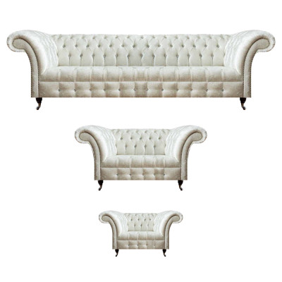 Weiße Chesterfield Textilgarnitur Designer Sitzmöbel Polster Garnitur