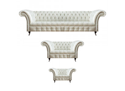 Weiße Chesterfield Textilgarnitur Designer Sitzmöbel Polster Garnitur