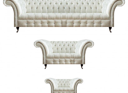 Weiße Chesterfield Textilgarnitur Designer Sitzmöbel Polster Garnitur