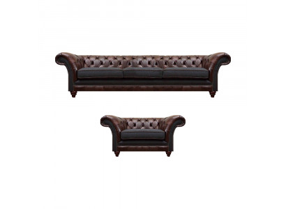 Chesterfield Braune Ledersofa Garnitur Dreisitzer Edler Polster Sessel