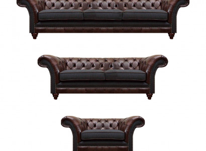 Chesterfield Braun-Graue Garnitur Ledersofas Designer Komplettes 3tlg Set