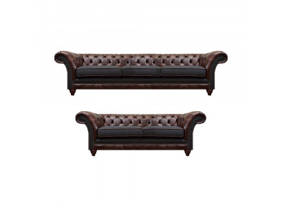 Chesterfield Braun-Graue Wohnzimmer Couchgarnitur Moderne Sofas 2tlg