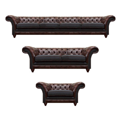 Braun-Graue Chesterfield Couchen Sessel Wohnzimmer Komplette Möbel 3tlg