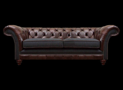 Braun-Grauer Chesterfield Edler Zweisitzer Wohnzimmer Polstercouchen