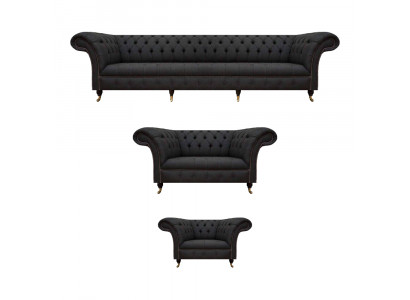 Komplette Schwarze Chesterfield Sitzgarnitur Designer Zweisitzer Sessel