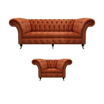 Wohnzimmer Brauner Chesterfield Sessel Moderner Dreisitzer Edle Garnitur