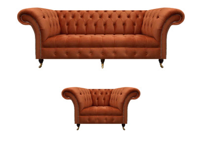 Wohnzimmer Brauner Chesterfield Sessel Moderner Dreisitzer Edle Garnitur