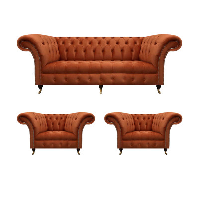 Wohnzimmer Braune Chesterfield Garnitur 2x Polstersessel 3-Sitzer 3tlg