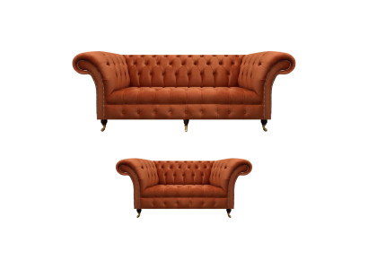 Chesterfield Braune Sofagarnitur Edle Polstercouchen Designer Set 2tlg