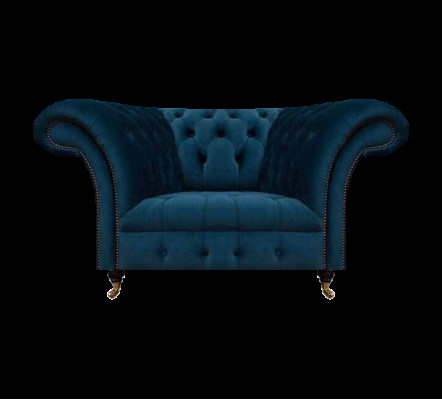 Dunkelblauer Chesterfield Einsitzer Wohnzimmer Polster Designer Sessel