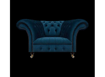 Dunkelblauer Chesterfield Einsitzer Wohnzimmer Polster Designer Sessel