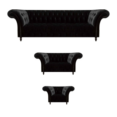 Schwarze Textilsofas Designer Wohnzimmer Luxus Sitzgarnitur Möbel 3tlg
