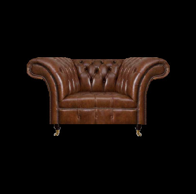 Chesterfield Brauner Ledersessel Wohnzimmer Kunstleder Einsitzer Möbel