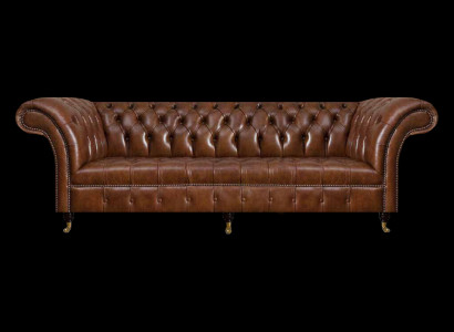 Braune Chesterfield Ledercouch Edle Couchen 3-Sitzer Wohnzimmer Möbel